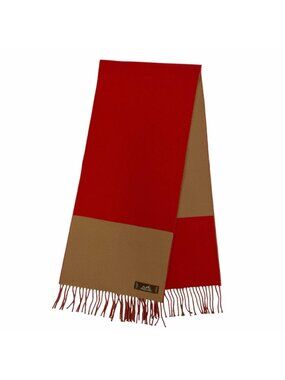 Hermes Cashmere Bicolor with Fringe Scarf Red Brown